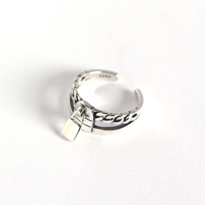 vintage chain lock 925 sterling silver adjustable ring