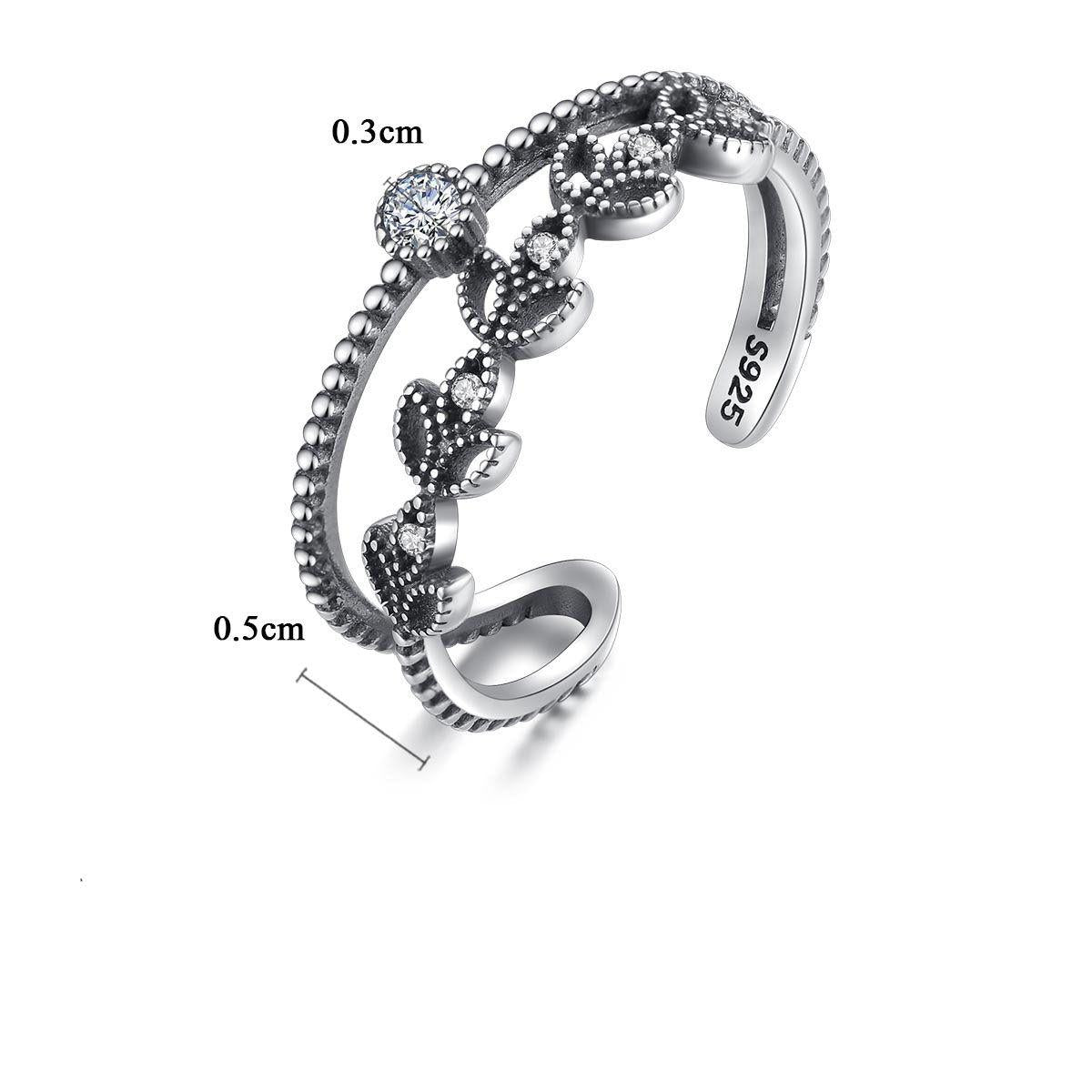 vintage cz hollow leaves double 925 sterling silver adjustable ring
