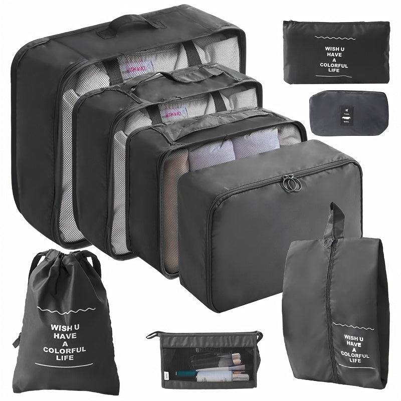 9 Set PacCubes, Lightweight Travel LuggaOrganizer With Shoe Bag, Toiletry Bag & Laundry Bag