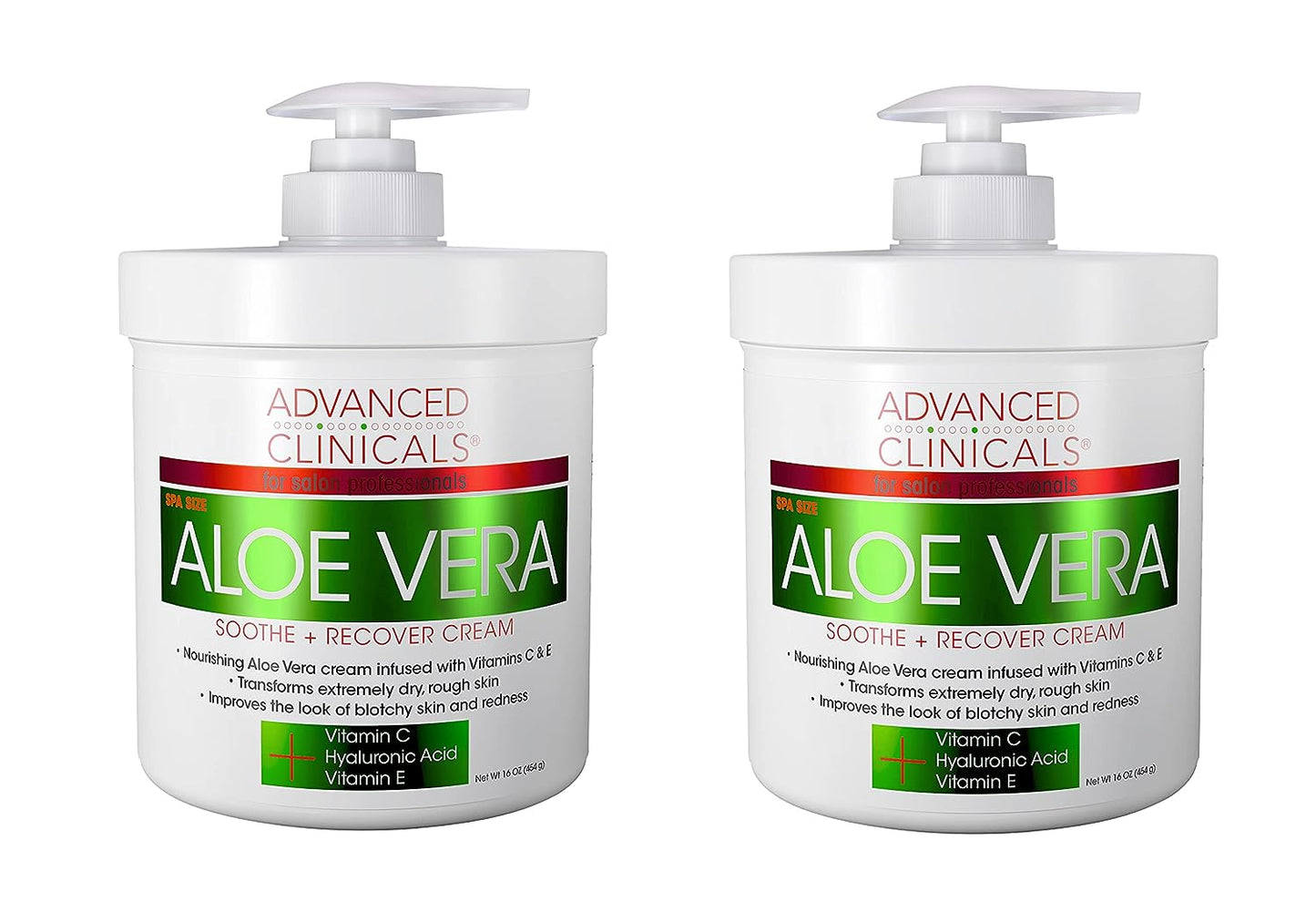 Advanced Clinicals Aloe Vera, Vitamin C & Hyaluronic Acid Face & Body Cream, Moisturizing Skincare for Dry, Age Spots & Sun Damaged Skin, 16 oz (Pack of 2)