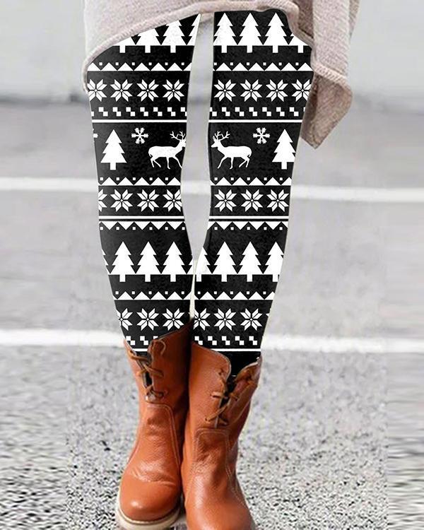 women retro aesthetic print skinny pants & leggings