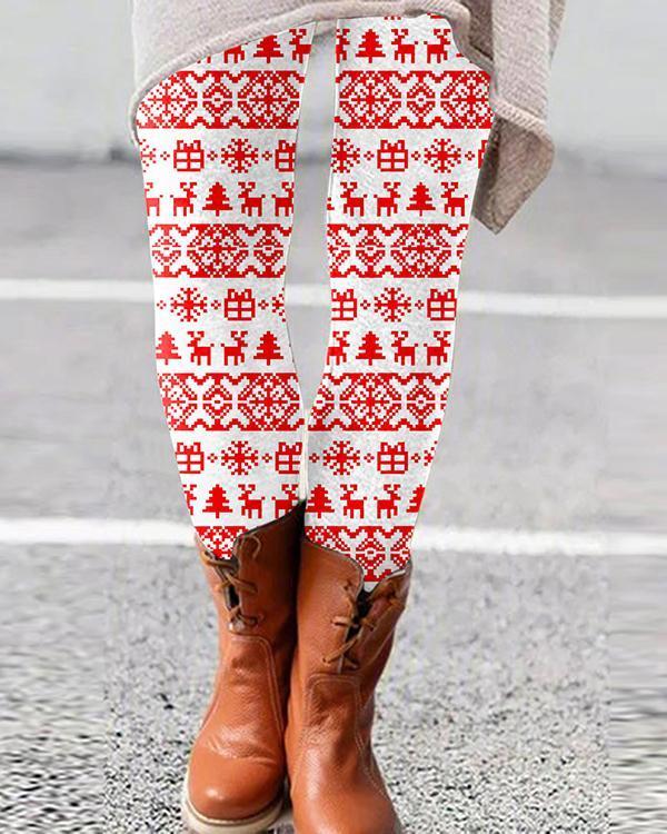 women retro aesthetic print skinny pants & leggings