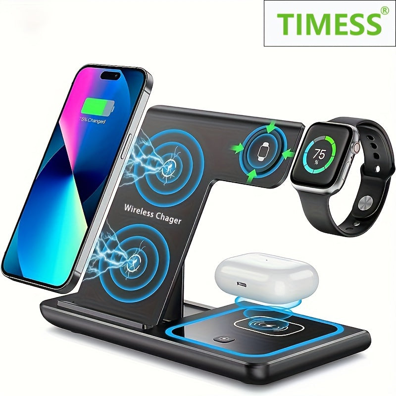 3 In 1 Fast Charging Station, Folding Wireless Charger Stand For 14,13,12,11/Pro/Max/Mini/Plus, X, XR, XS/Max, SE, 8/Plus, For IWatch 1-8, For Airpods 3/2/Pro
