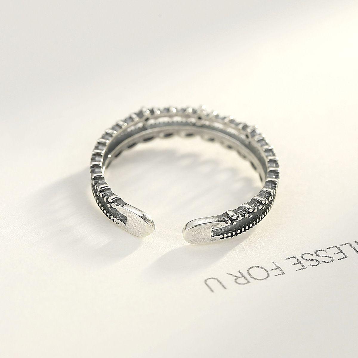 vintage cz hollow double 925 sterling silver adjustable ring