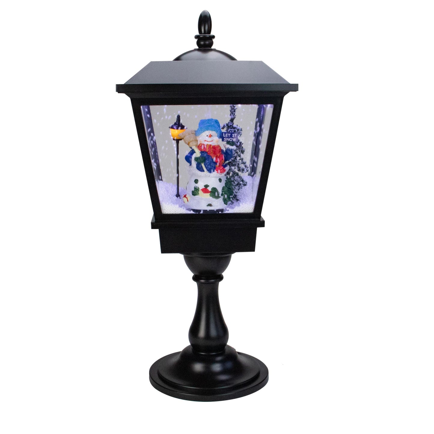 25" Snowman With a Broom and Toys Snowing Black Christmas Street Lamp