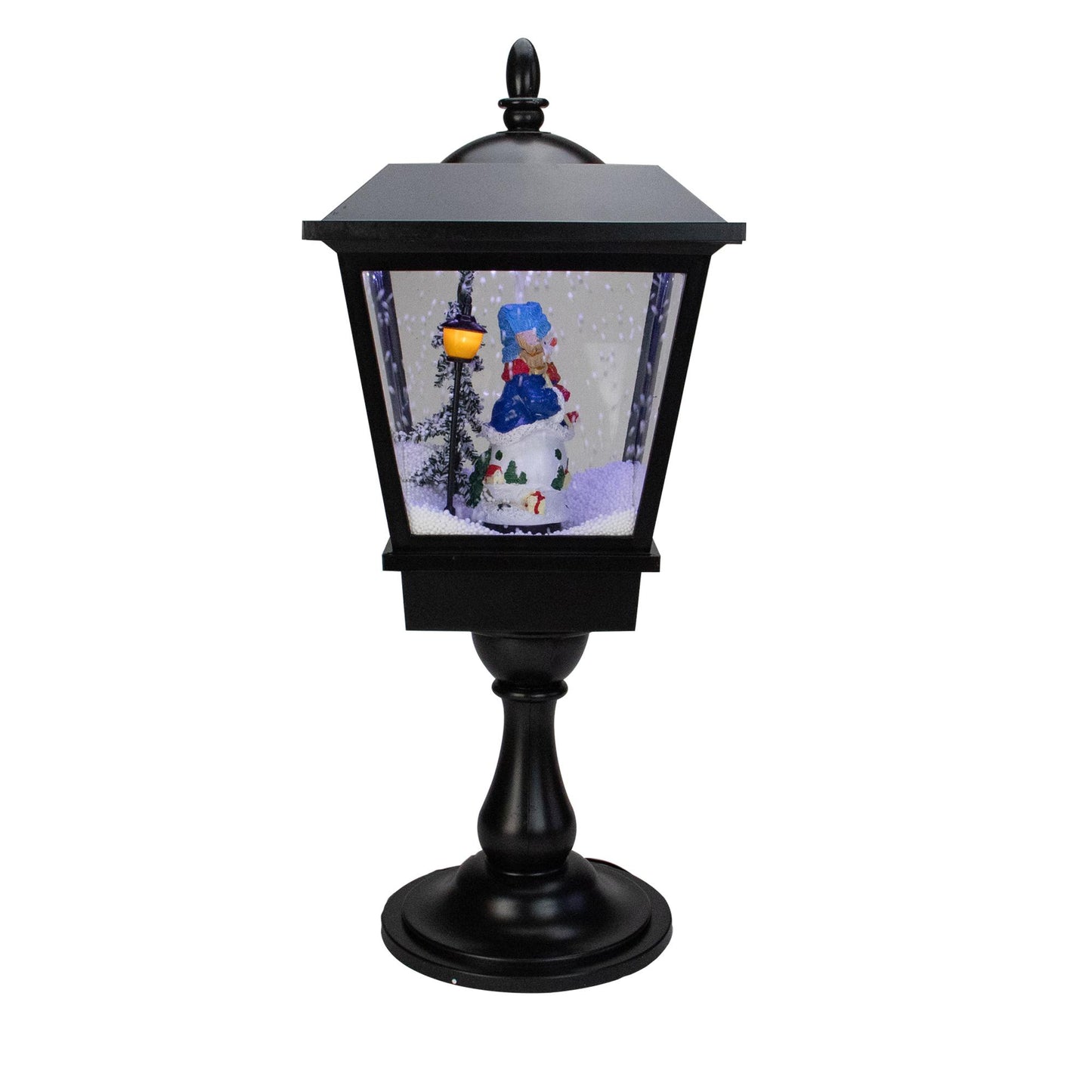 25" Snowman With a Broom and Toys Snowing Black Christmas Street Lamp
