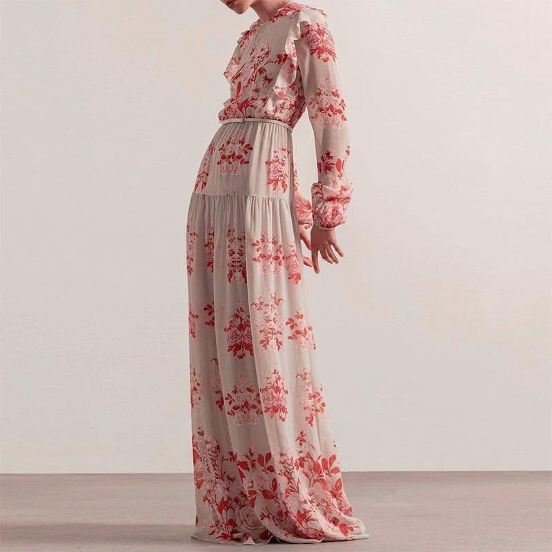 vintage elegant floral ruffle dress
