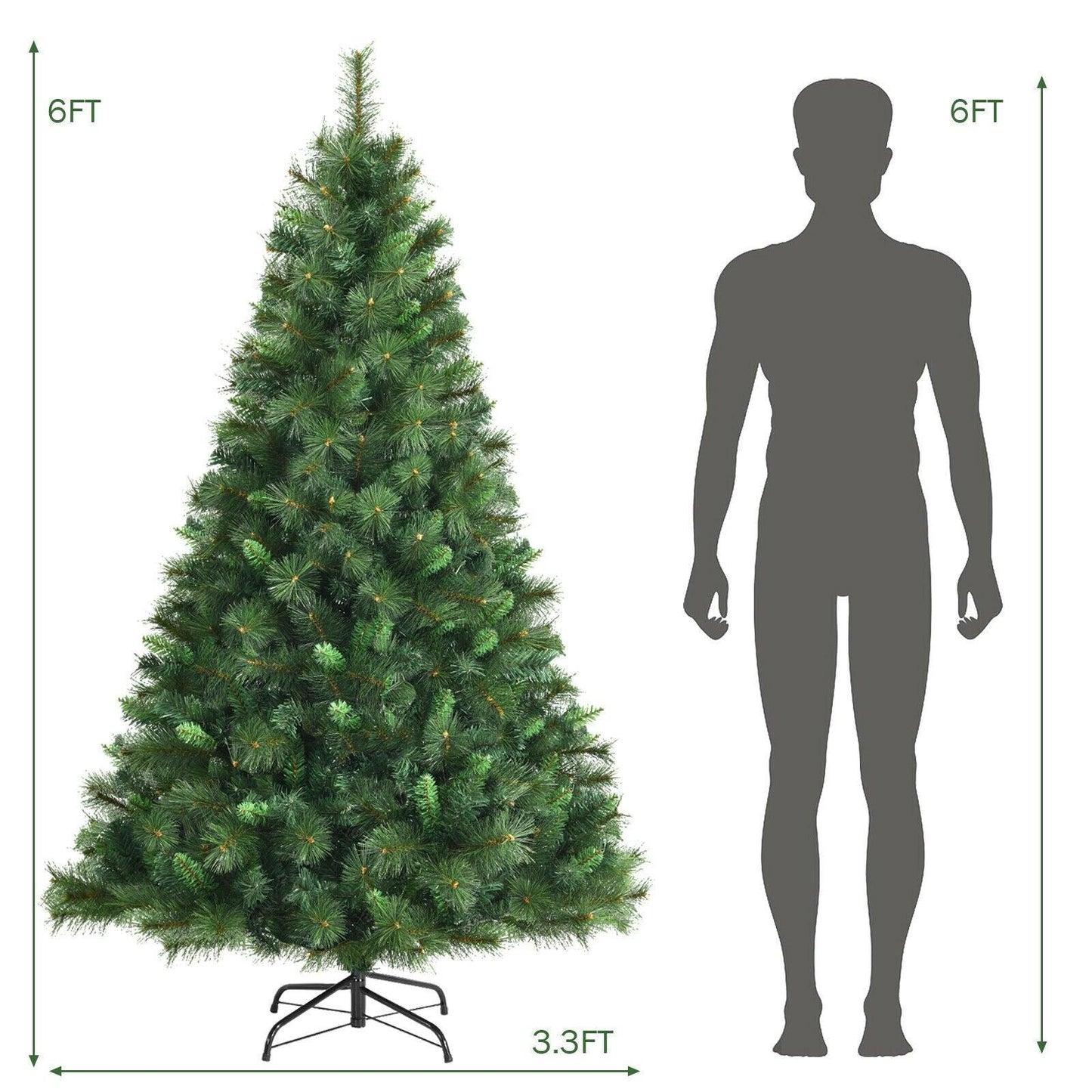 6ft Unlit Hinged PVC Artificial Christmas Tree w/ 649 Tips & Metal Stand