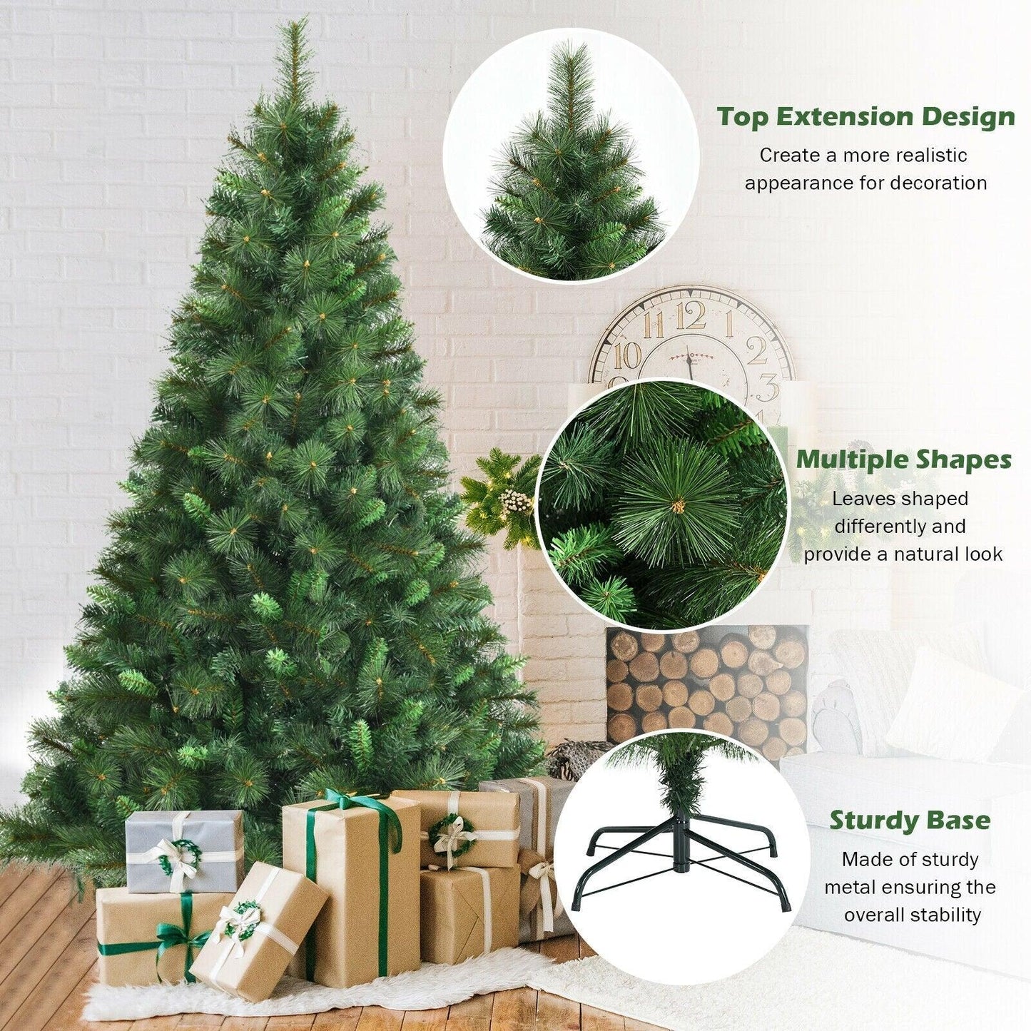 6ft Unlit Hinged PVC Artificial Christmas Tree w/ 649 Tips & Metal Stand
