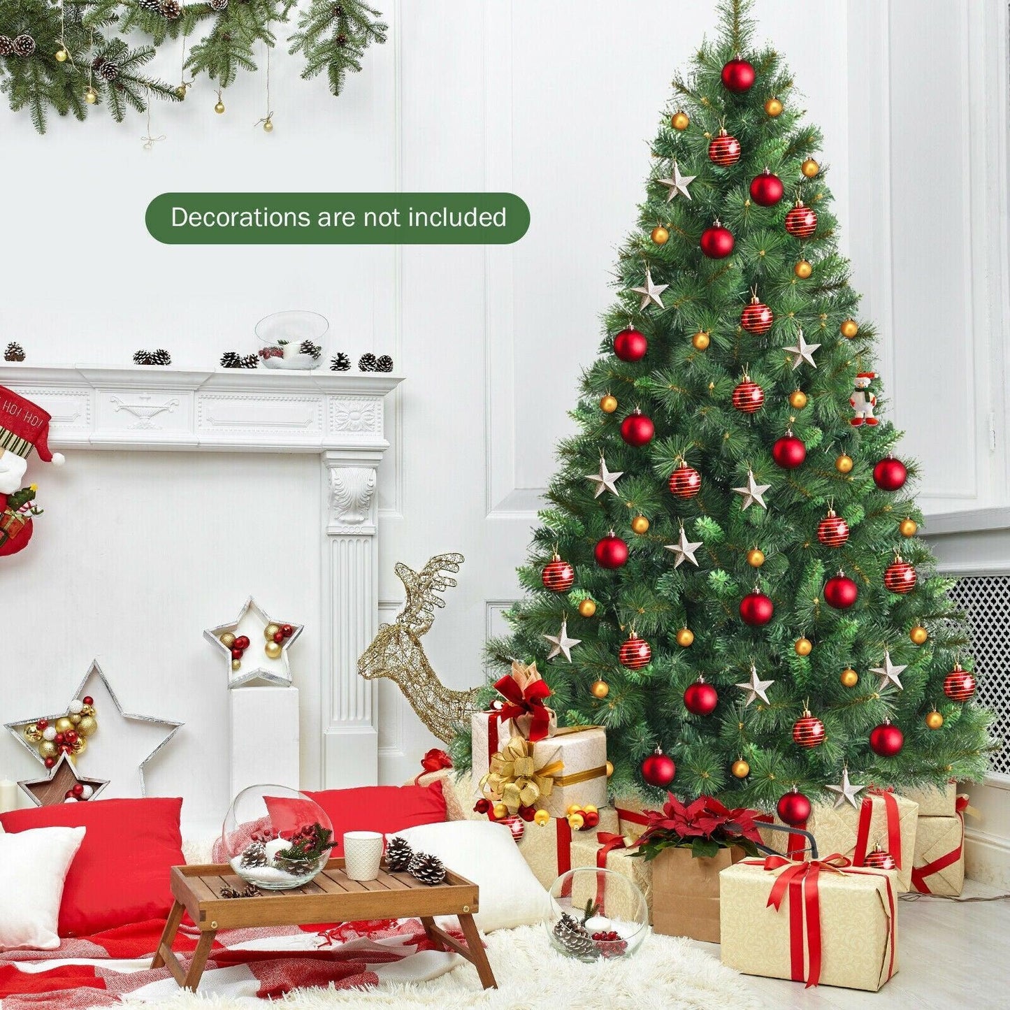 6ft Unlit Hinged PVC Artificial Christmas Tree w/ 649 Tips & Metal Stand