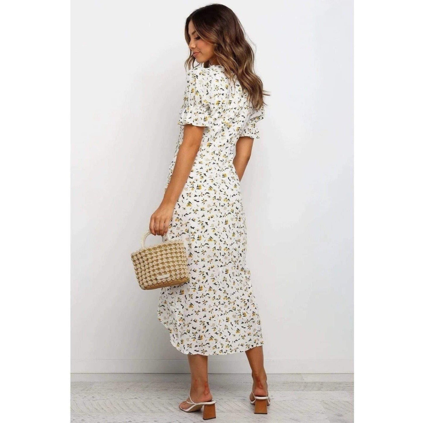 vintage white petal midi dress