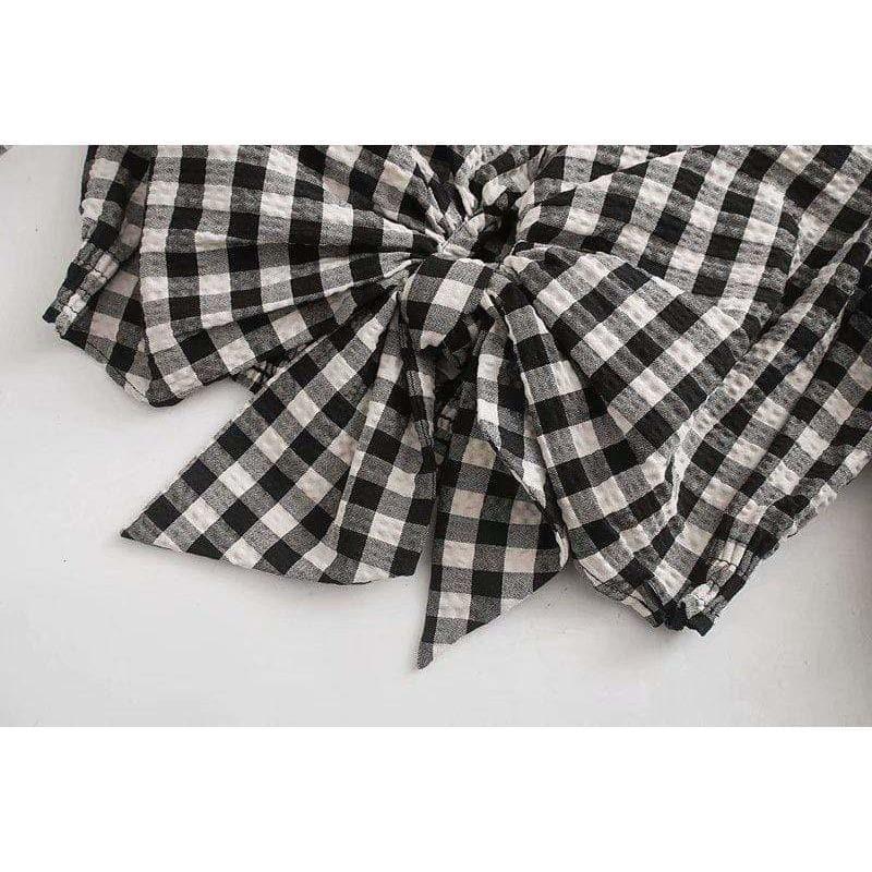 women vintage v neck plaid print shirts