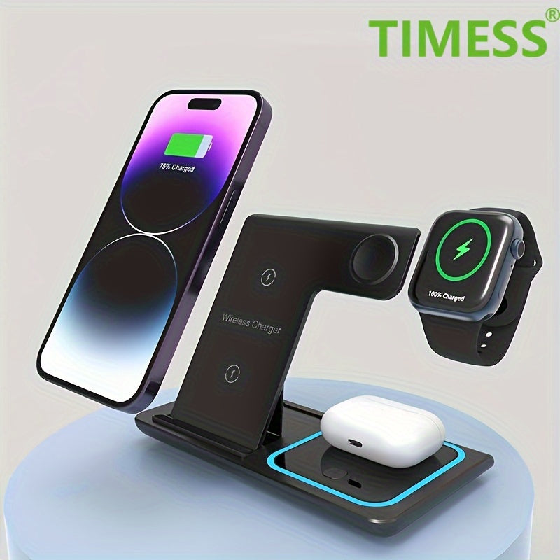 3 In 1 Fast Charging Station, Folding Wireless Charger Stand For 14,13,12,11/Pro/Max/Mini/Plus, X, XR, XS/Max, SE, 8/Plus, For IWatch 1-8, For Airpods 3/2/Pro