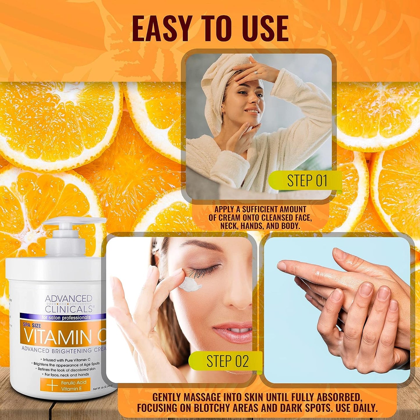 Advanced Clinicals Vitamin C & Manuka Honey Moisturizer Set - Anti Aging Body & Face Creams for Dry Skin, Wrinkles, 16 Oz (2-Pack)