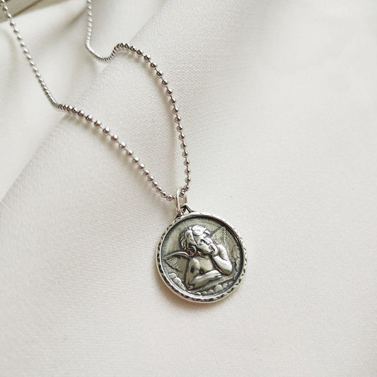 vintage baby angel 925 sterling silver pendant necklace