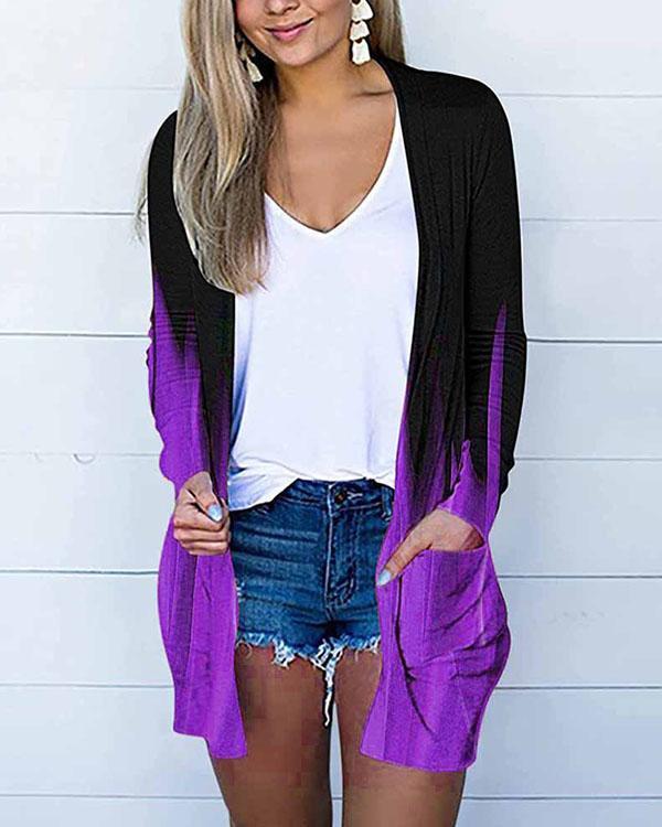 women's contrast pockets autumn cardigan