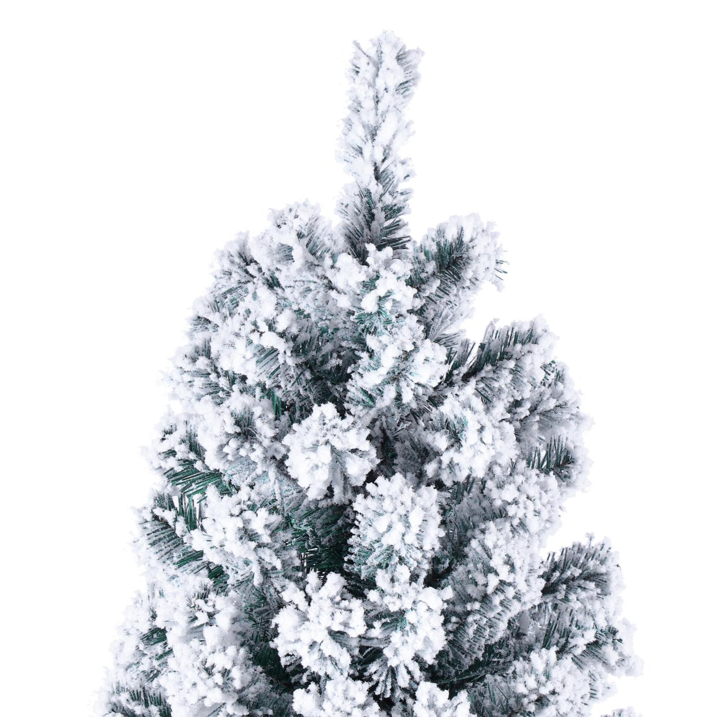 9' Christmas Tree with String Lights, Green and White PVC Flocking Snow Premium Holiday with Branches including Foldable Metal Base