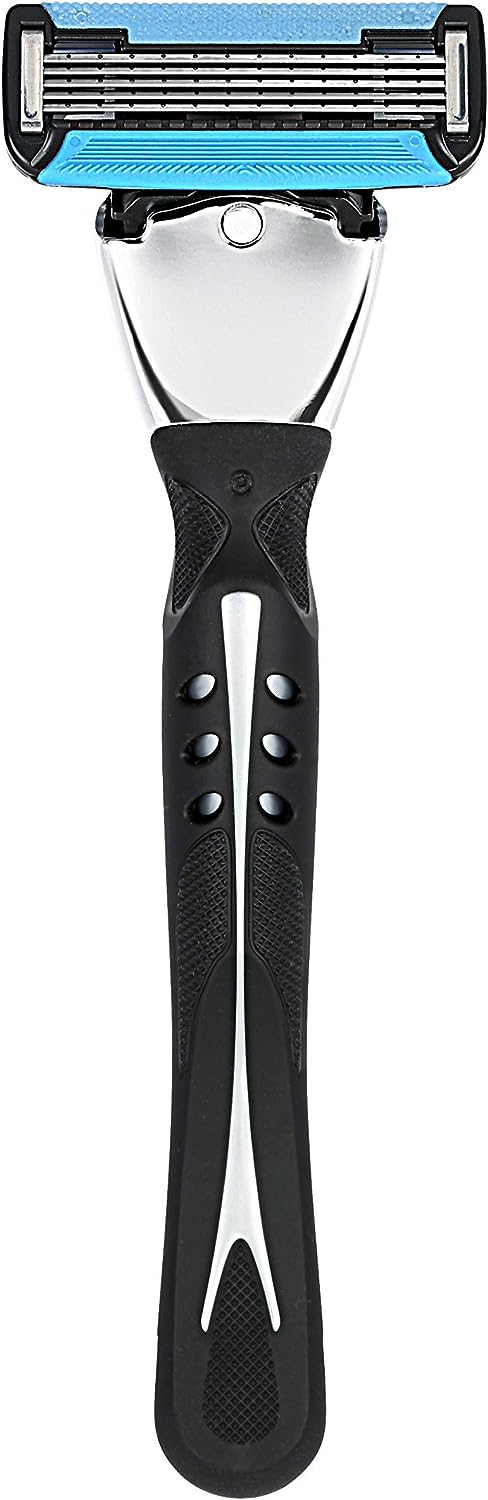 Amazon Basics 5-Blade MotionSphere Razor for Men with Dual Lubrication and Precision Trimmer, Handle & 16 Cartridges, Cartridges fit Amazon Basics Razor Handles only, 17 Piece Set, Black