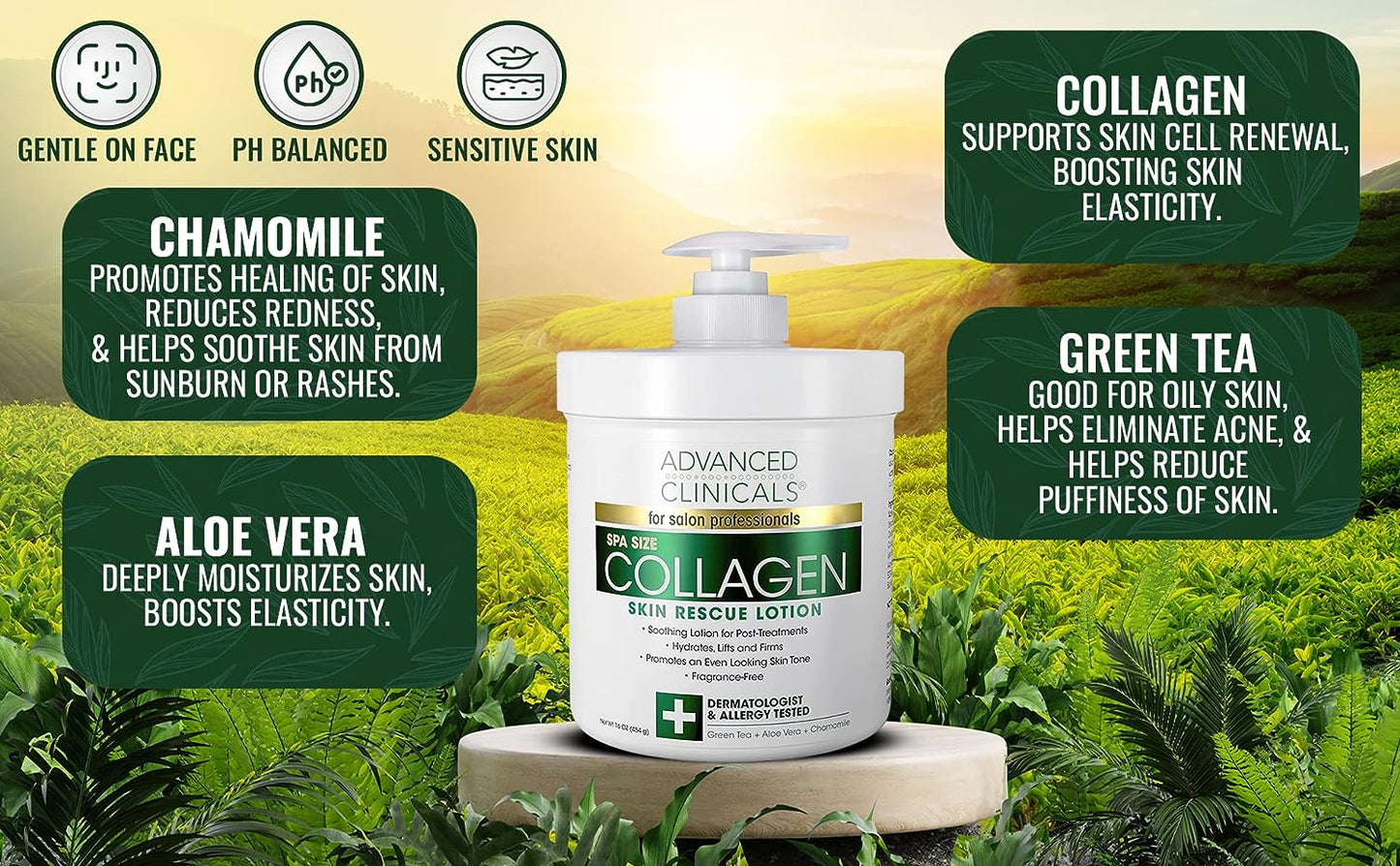 Advanced Clinicals Retinol Body Cream & Collagen Body Lotion Skin Care Set. Anti-Aging Body & Face Moisturizing Creams Repair Wrinkles, Fine lines, & Firm Sagging Skin. 16 Oz (2-Pack Bundle)