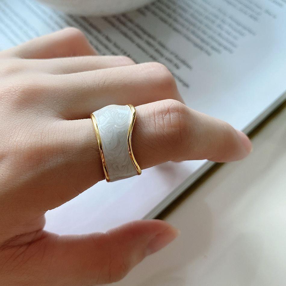 white enamel bread 925 sterling silver adjustable ring