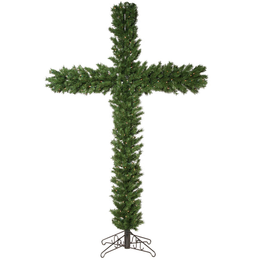 Vickerman 7.5' Artificial Christmas Cross, Clear Dura-lit Lights - Faux Cross Shaped Christmas Tree - Unique Seasonal Home Decor