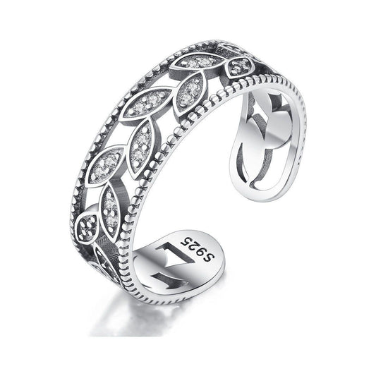 vintage cz leaves 925 sterling silver adjustable ring