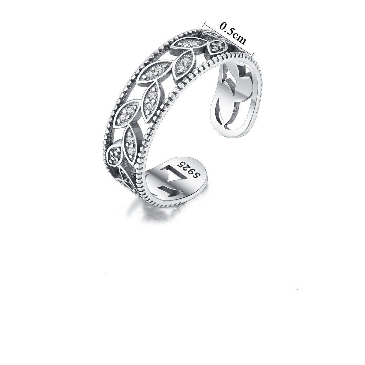 vintage cz leaves 925 sterling silver adjustable ring