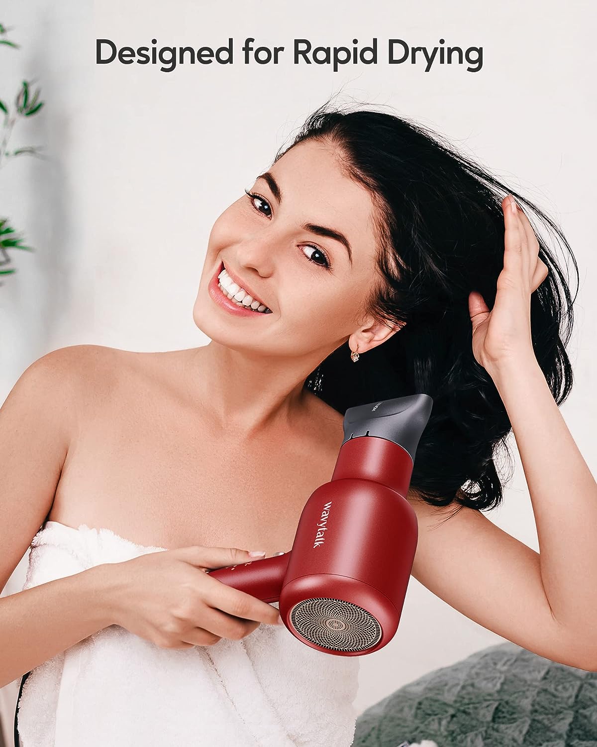 Wavytalk 1875W Ionic Salon Hair Dryer with Diffuser Professional Blow Dryer for Curly Hair with Ceramic Technology Fasting Drying Light and Quiet, Red