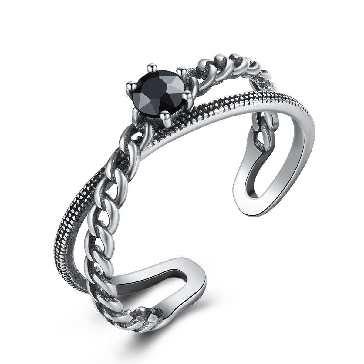 vintage black cz cross 925 sterling silver adjustable ring