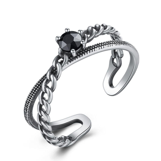 vintage black cz cross 925 sterling silver adjustable ring
