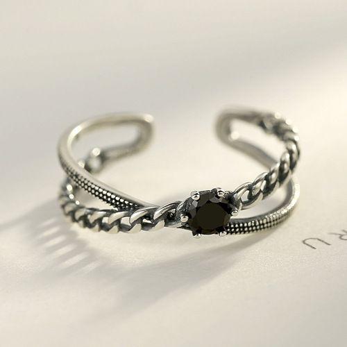 vintage black cz cross 925 sterling silver adjustable ring