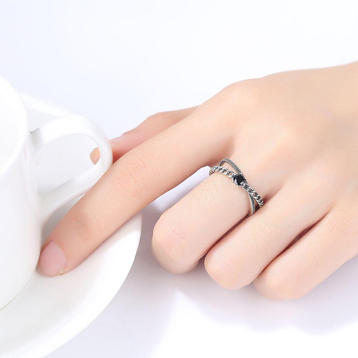 vintage black cz cross 925 sterling silver adjustable ring