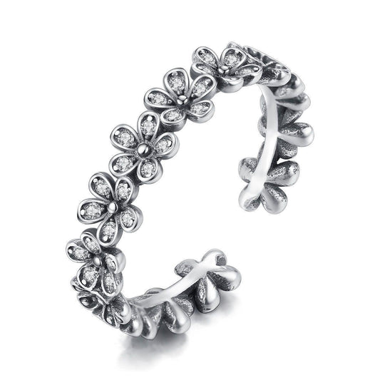 vintage cz flowers 925 sterling silver adjustable ring