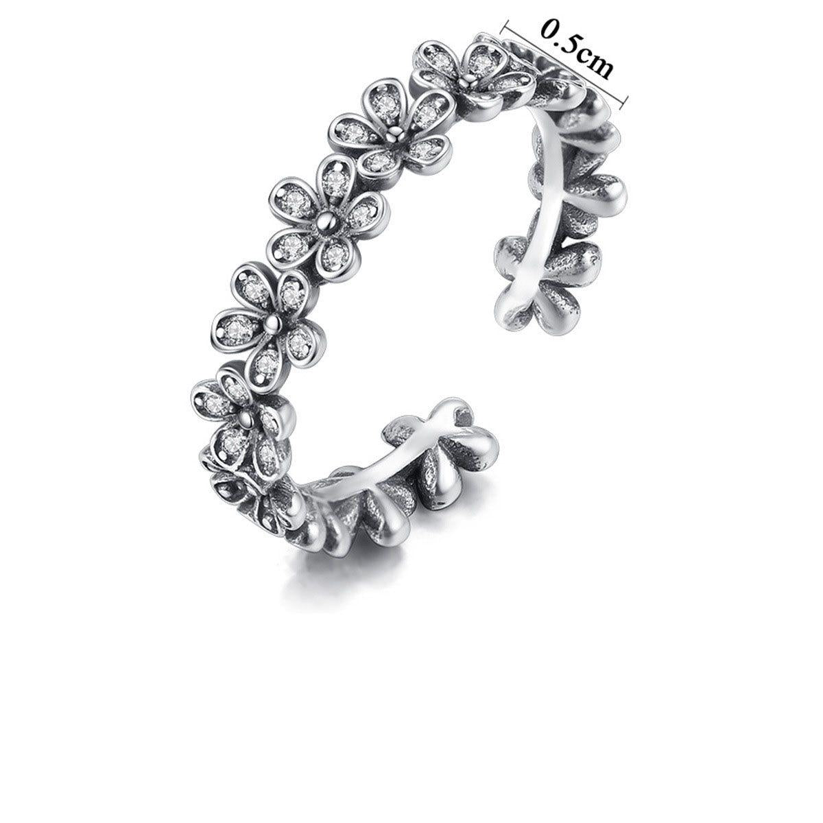 vintage cz flowers 925 sterling silver adjustable ring