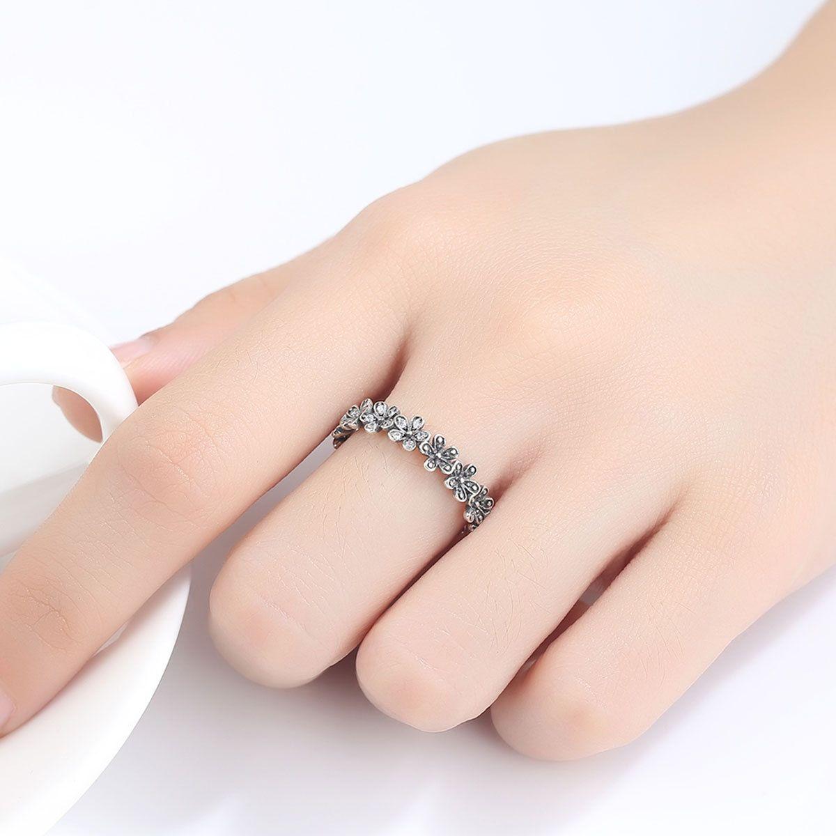 vintage cz flowers 925 sterling silver adjustable ring