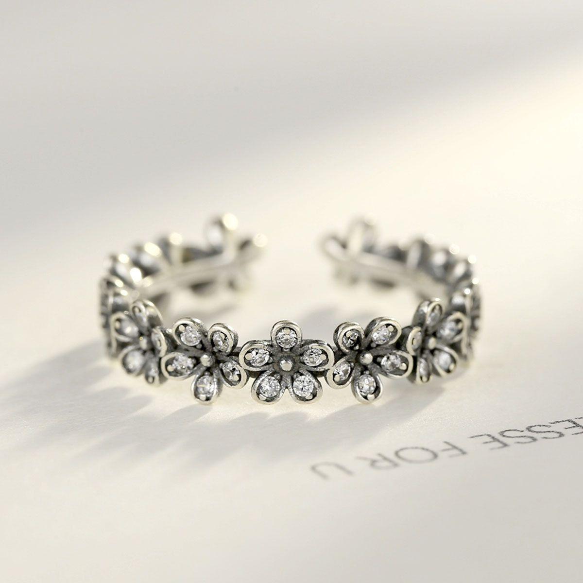 vintage cz flowers 925 sterling silver adjustable ring