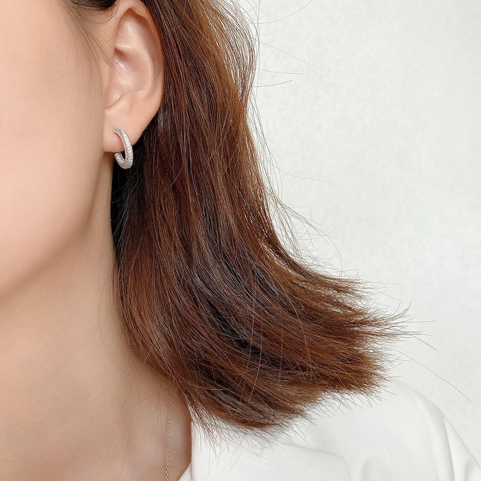 women cz c shape circle 925 sterling silver hoop earrings