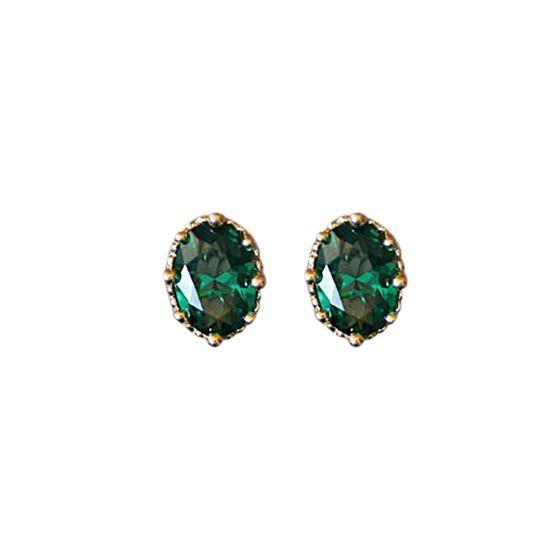 vintage cake side emerald green oval cz 925 sterling silver stud earrings