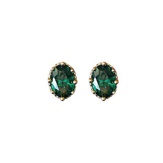 vintage cake side emerald green oval cz 925 sterling silver stud earrings