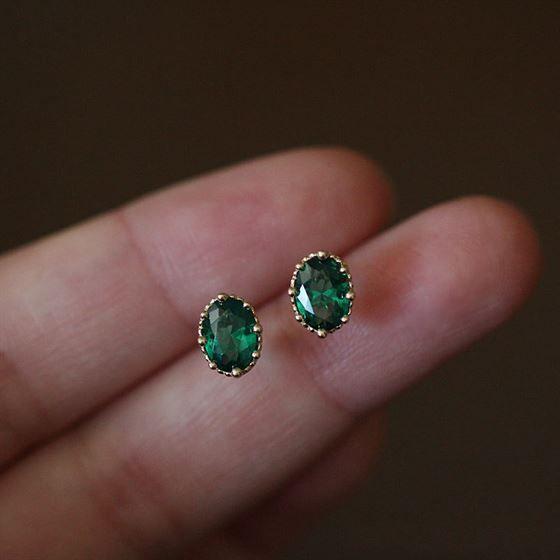 vintage cake side emerald green oval cz 925 sterling silver stud earrings