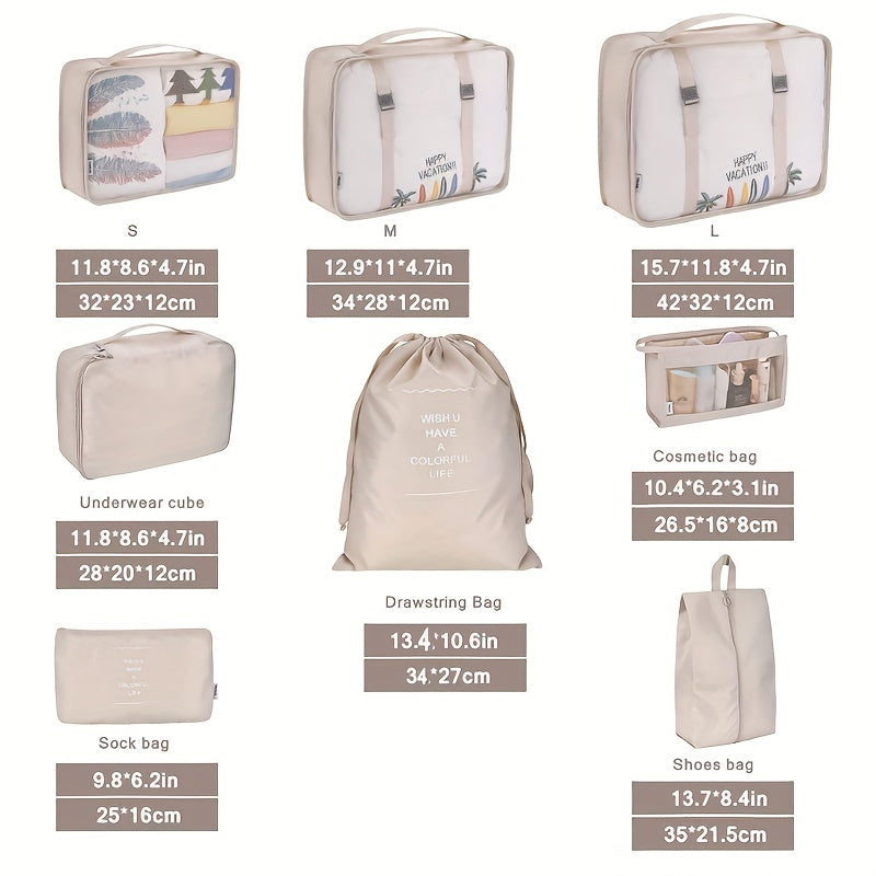 9 Set PacCubes, Lightweight Travel LuggaOrganizer With Shoe Bag, Toiletry Bag & Laundry Bag