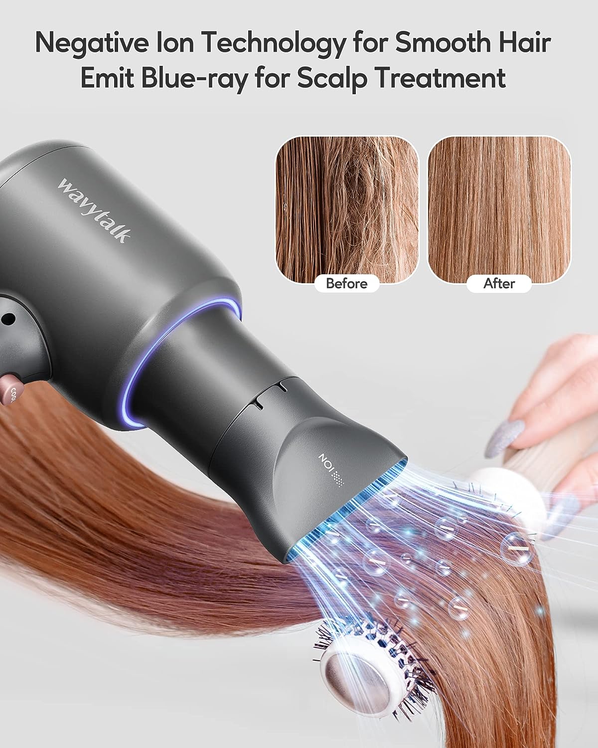 Wavytalk Ionic Hair Blow Dryer with Diffuser for Curly Hair Professional Salon Attachment Diffuser and Concentrator Nozzle for Women Styling Natural