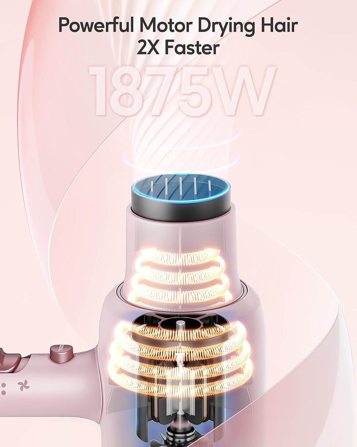 Wavytalk Professional Hair Dryer with Diffuser 1875W Power Dryer, Blow Dryer Ionic Hair Dryer for Women with Constant Temperature, Diffuser Hair Dryer Fast Drying &Low Noise, Millennial Pink