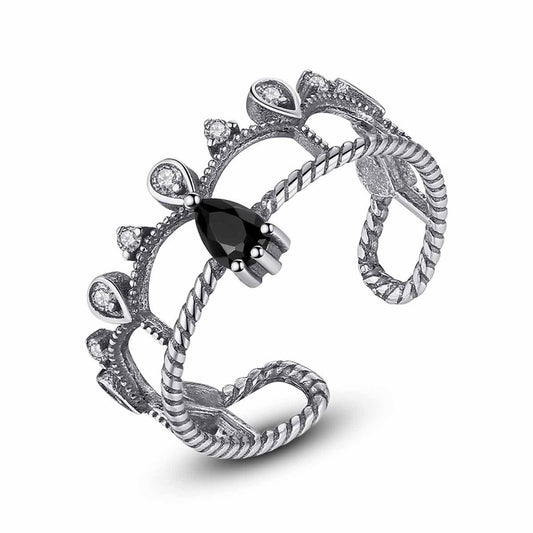 vintage cz crowm double layer 925 sterling silver adjustable ring