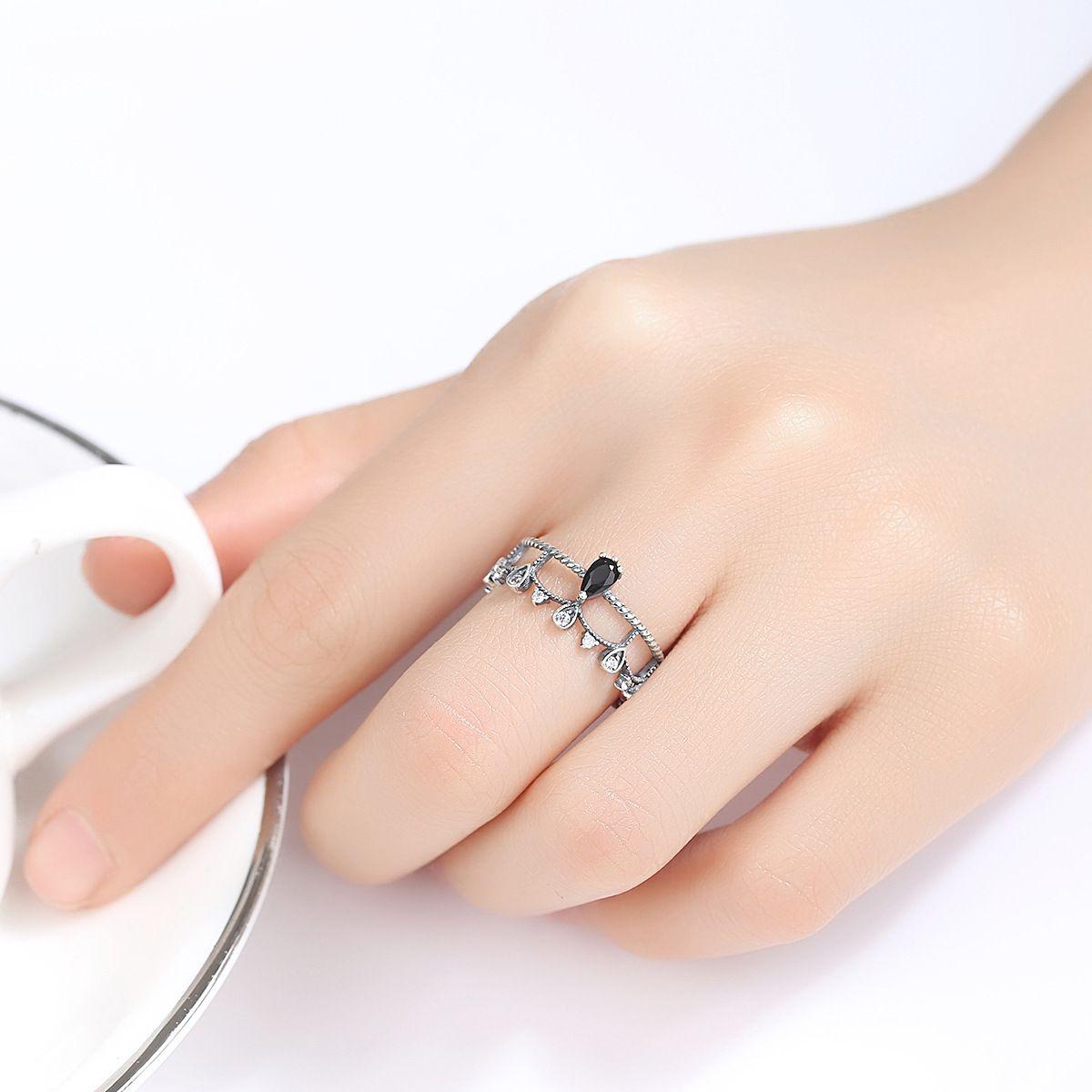 vintage cz crowm double layer 925 sterling silver adjustable ring