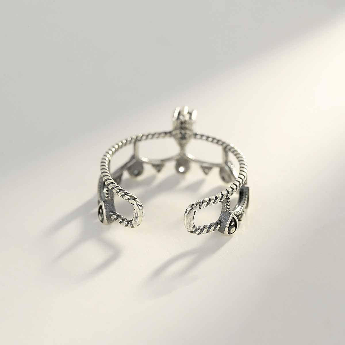 vintage cz crowm double layer 925 sterling silver adjustable ring