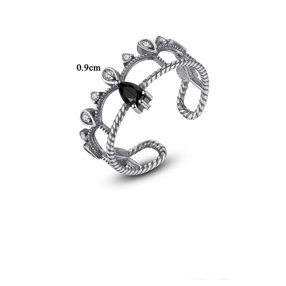 vintage cz crowm double layer 925 sterling silver adjustable ring