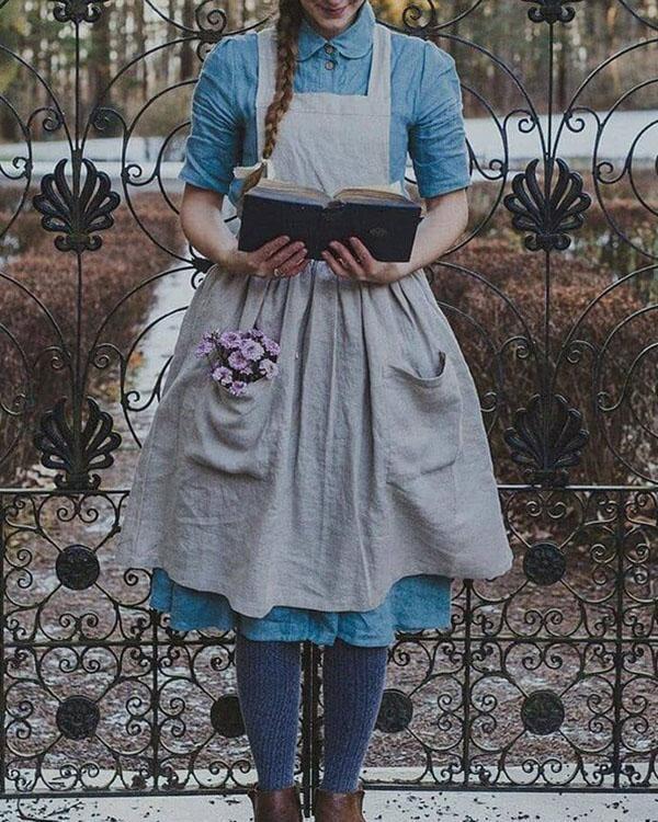 vintage cottage home garden double pockets apron dress