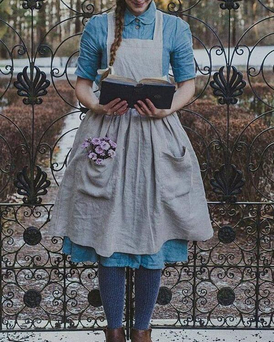 vintage cottage home garden double pockets apron dress