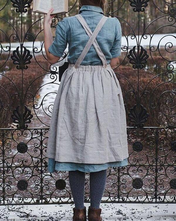 vintage cottage home garden double pockets apron dress